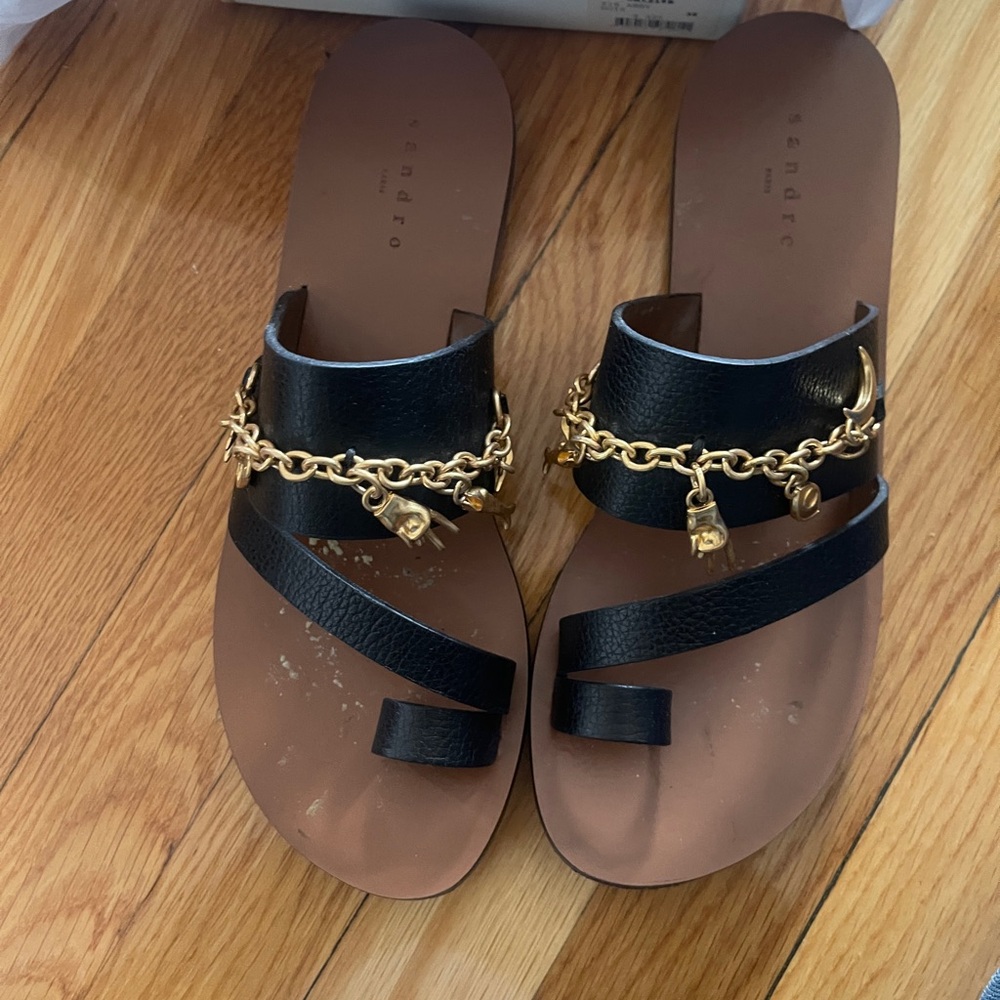 Sandro Black and Gold Chain Sandals